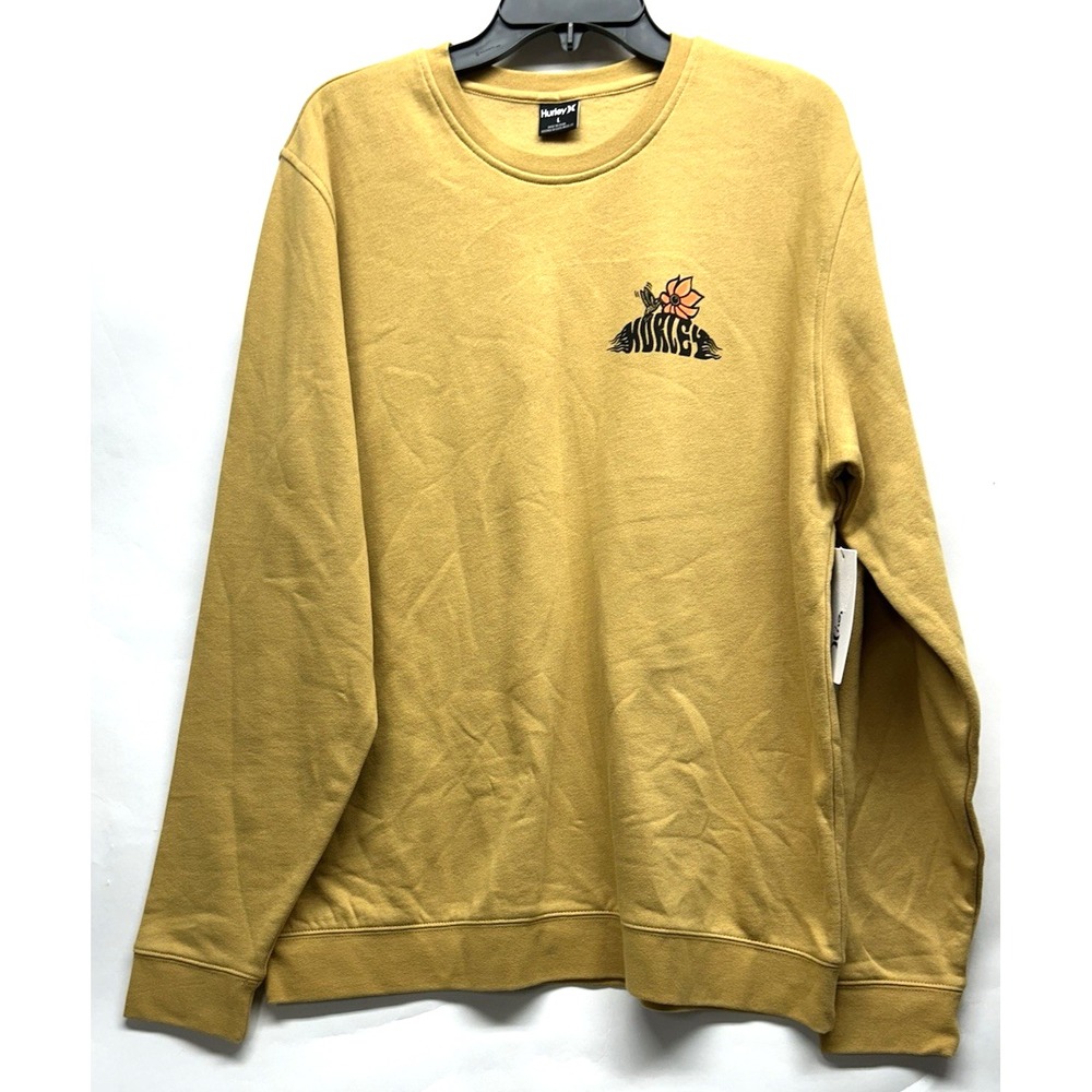 Hurley Men's Large Flower Fish Crew Mustard Cotton Blend Sweatshirt (JC)